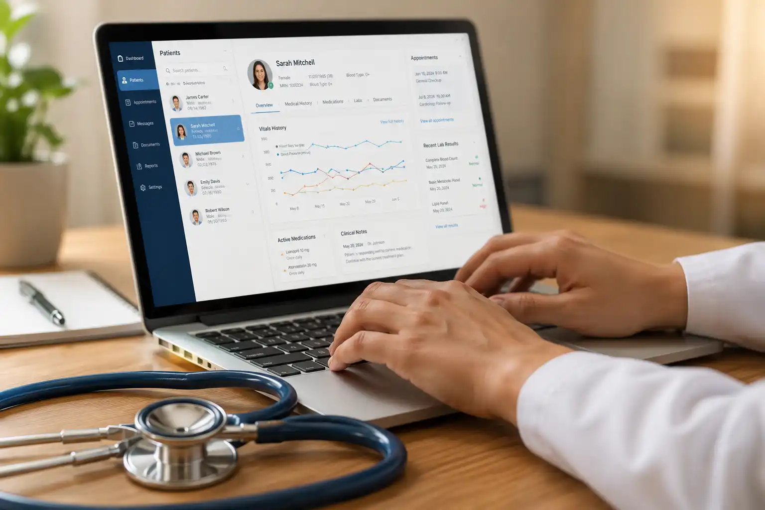 doctors reviewing healthcare software data on a tablet