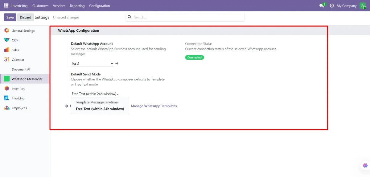 Connect WhatsApp Business API with Odoo settings