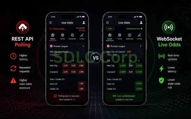 REST API polling versus WebSocket architecture for live sportsbook odds updates and stale odds exposure