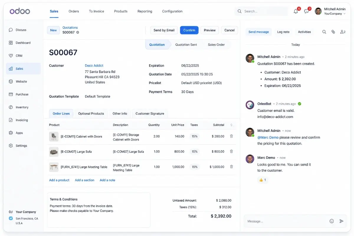 Odoo chatter customization workspace