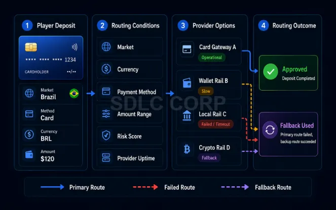 Crypto and stablecoin payment flow for iGaming platforms with BTC, ETH, USDT, USDC, wallet checks, and AML controls