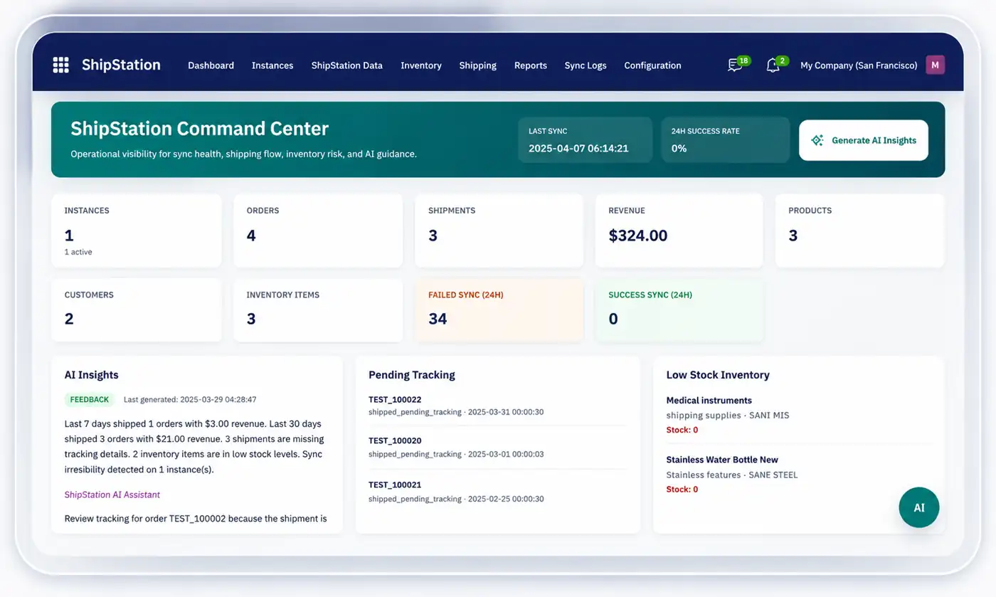Odoo ShipStation Connector dashboard for order fulfillment and tracking