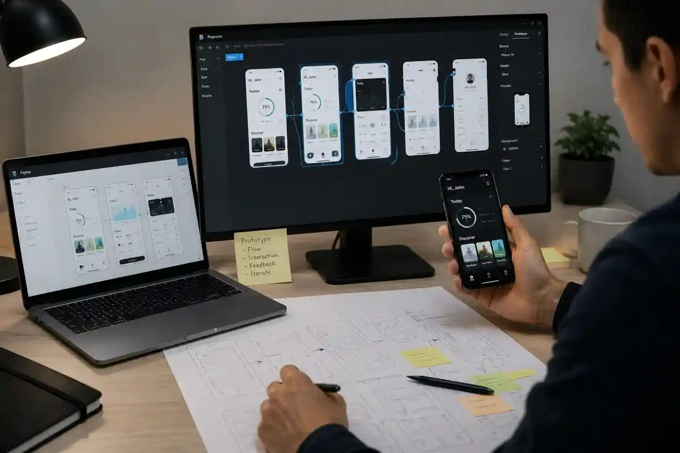 UI design and interactive prototyping in Figma