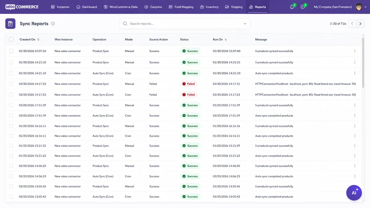 eCommerce business using WooCommerce for online sales and Odoo ERP for backend operations