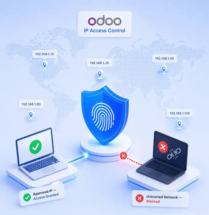 Location-bound Odoo IP Access Control security workflow