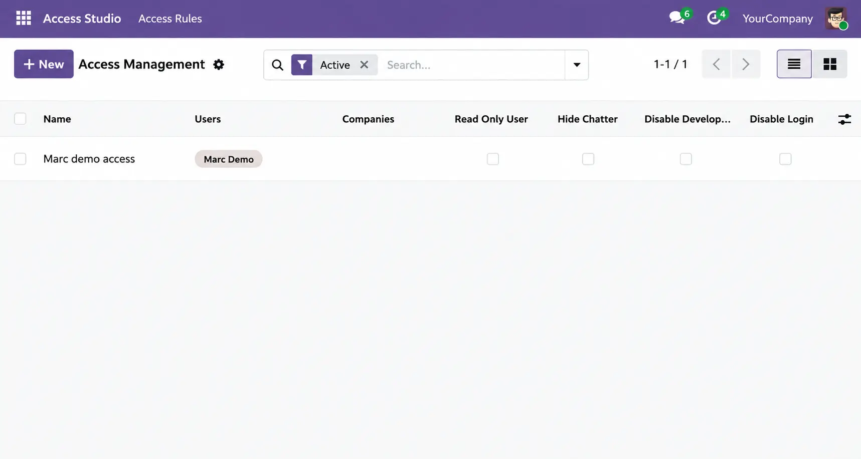 Odoo access rules list inside Smart Access Controller