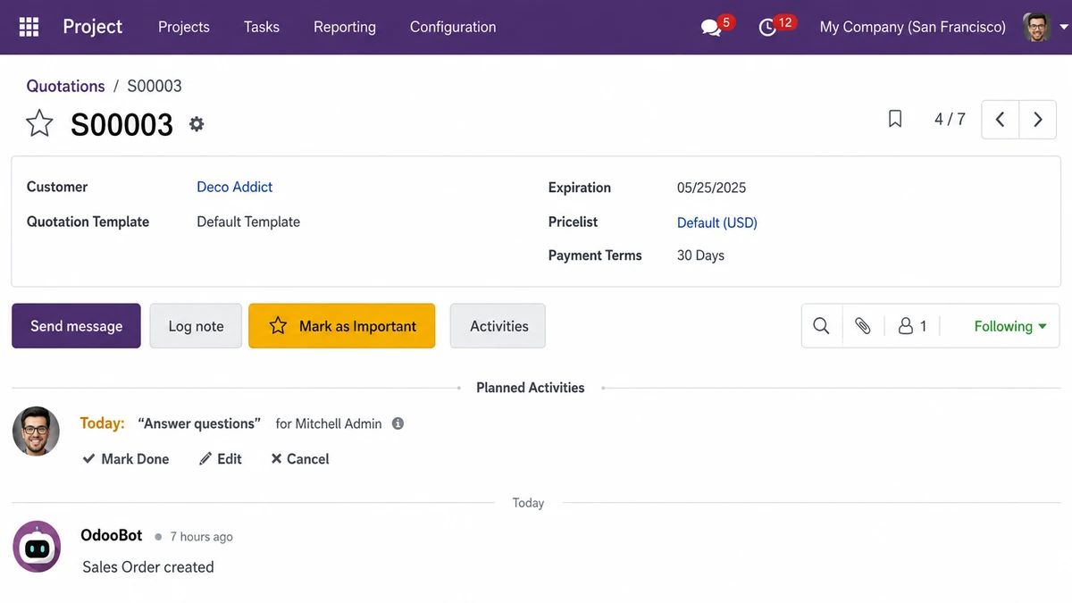 Odoo chatter position module form visibility dashboard
