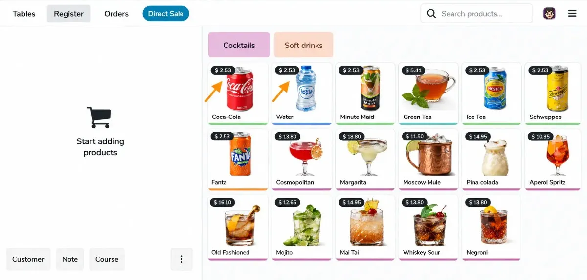 Odoo POS product card with strike-through original price