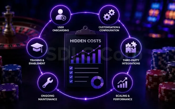 iGaming CRM hidden costs beyond the licence fee — implementation, migration, integration, compliance, overages