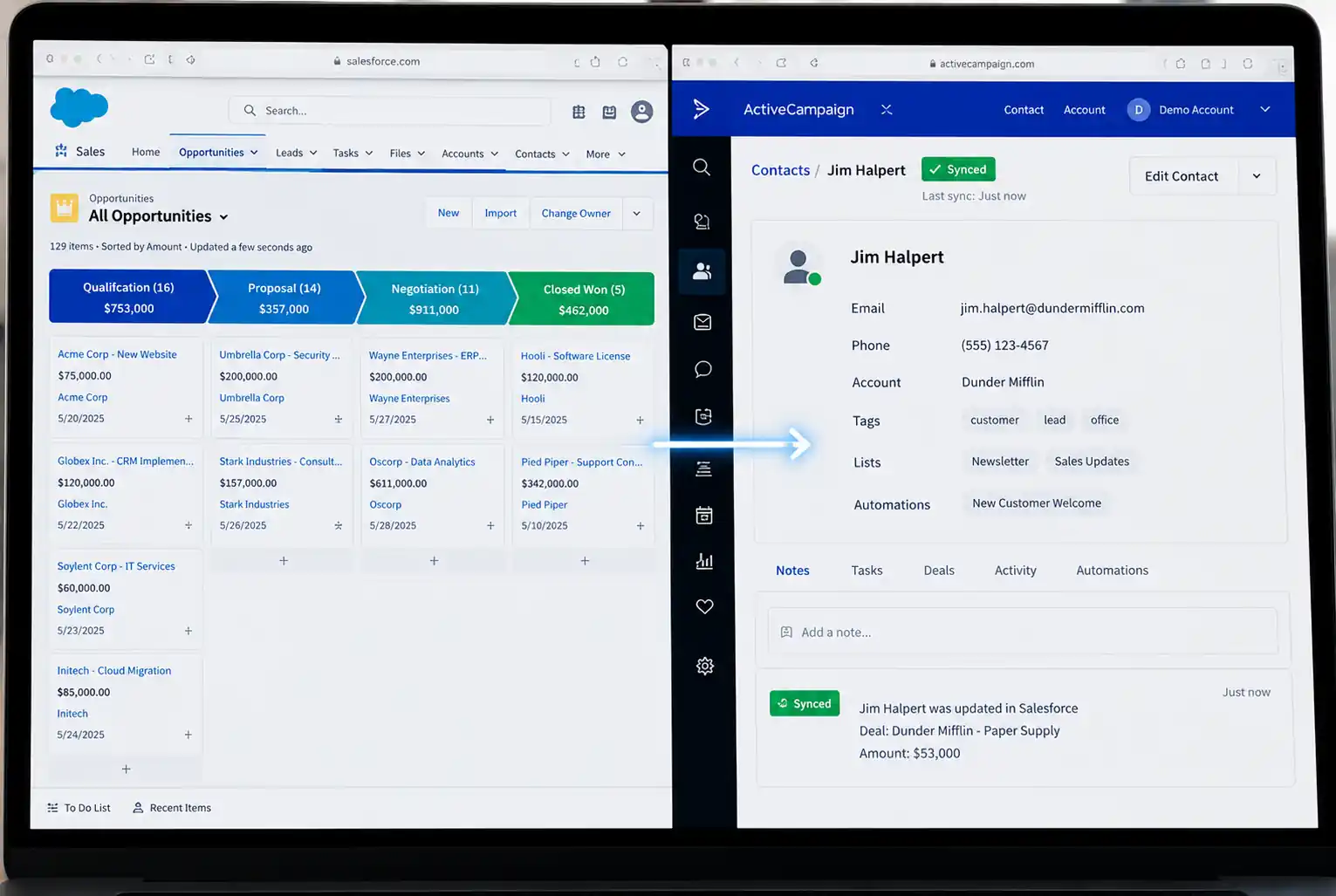 Real-time Salesforce deal sync dashboard
