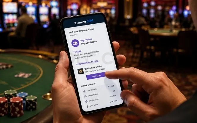 real-time player segmentation in an iGaming CRM grouping players by live behavior across segments