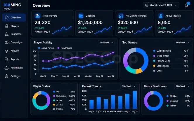 Four-block iGaming CRM RFP framework: Platform and Player Data, Engagement and AI, Integrations and Compliance, Reporting and Commercial