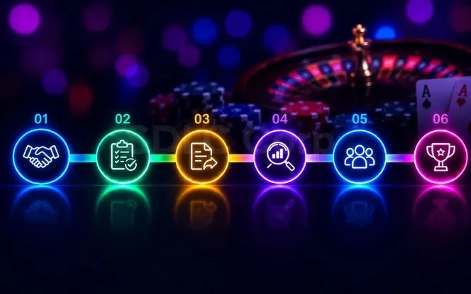Six-step iGaming CRM RFP evaluation timeline from internal alignment through contract signing across eight weeks