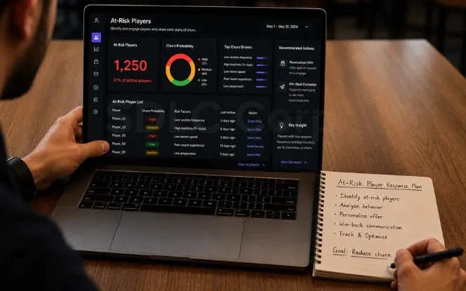 Retention playbook for an at-risk iGaming player: fast outreach, a personalized offer, friction fixes, and an automated workflow