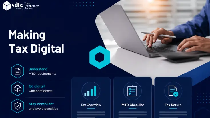 Making Tax Digital (MTD) feature image showing digital tax compliance, MTD checklist, and online tax return management.