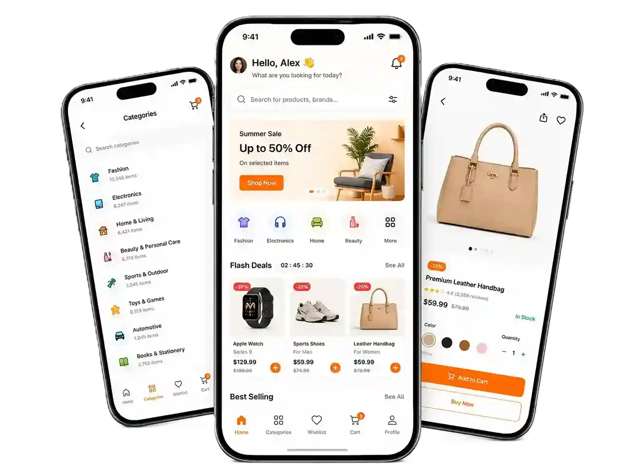 Three Mobile Screen Showing Ecommerce Mobile Apps