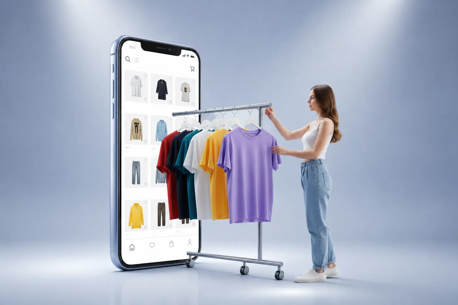 Mobile ecommerce shopping app with product browsing and checkout