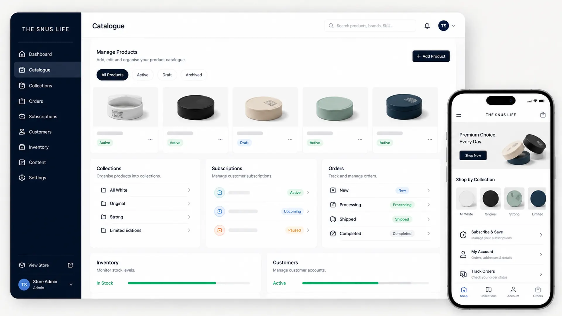 Connected eCommerce platform architecture for customer shopping, commerce operations, and administration