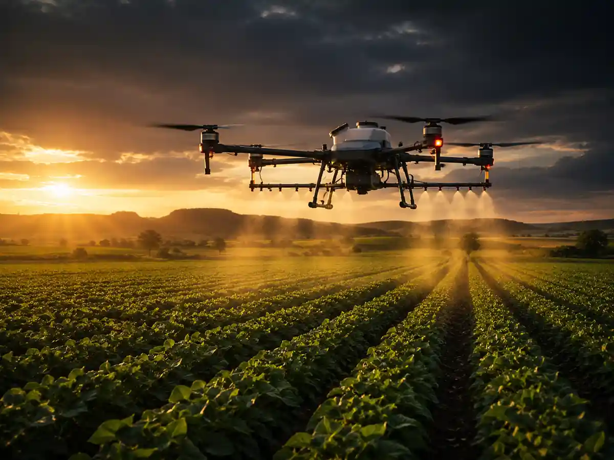 MamaApp agri-drone platform showing a digital farm map, crop-health zones, and connected field workflows