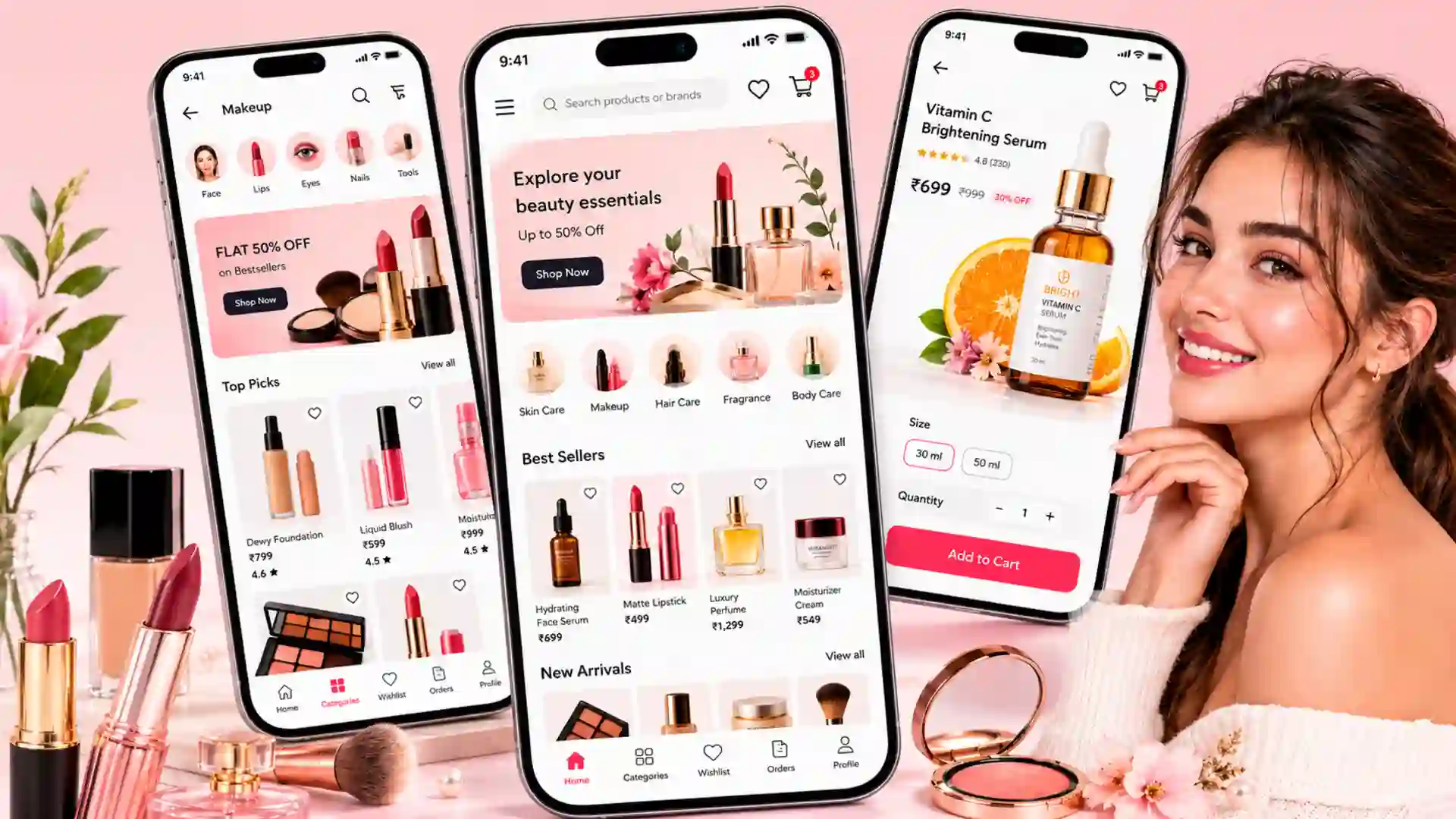 Beauty eCommerce App Case Study Mobile UI Beauty eCommerce mobile app interface displaying product categories, shopping screens and beauty products