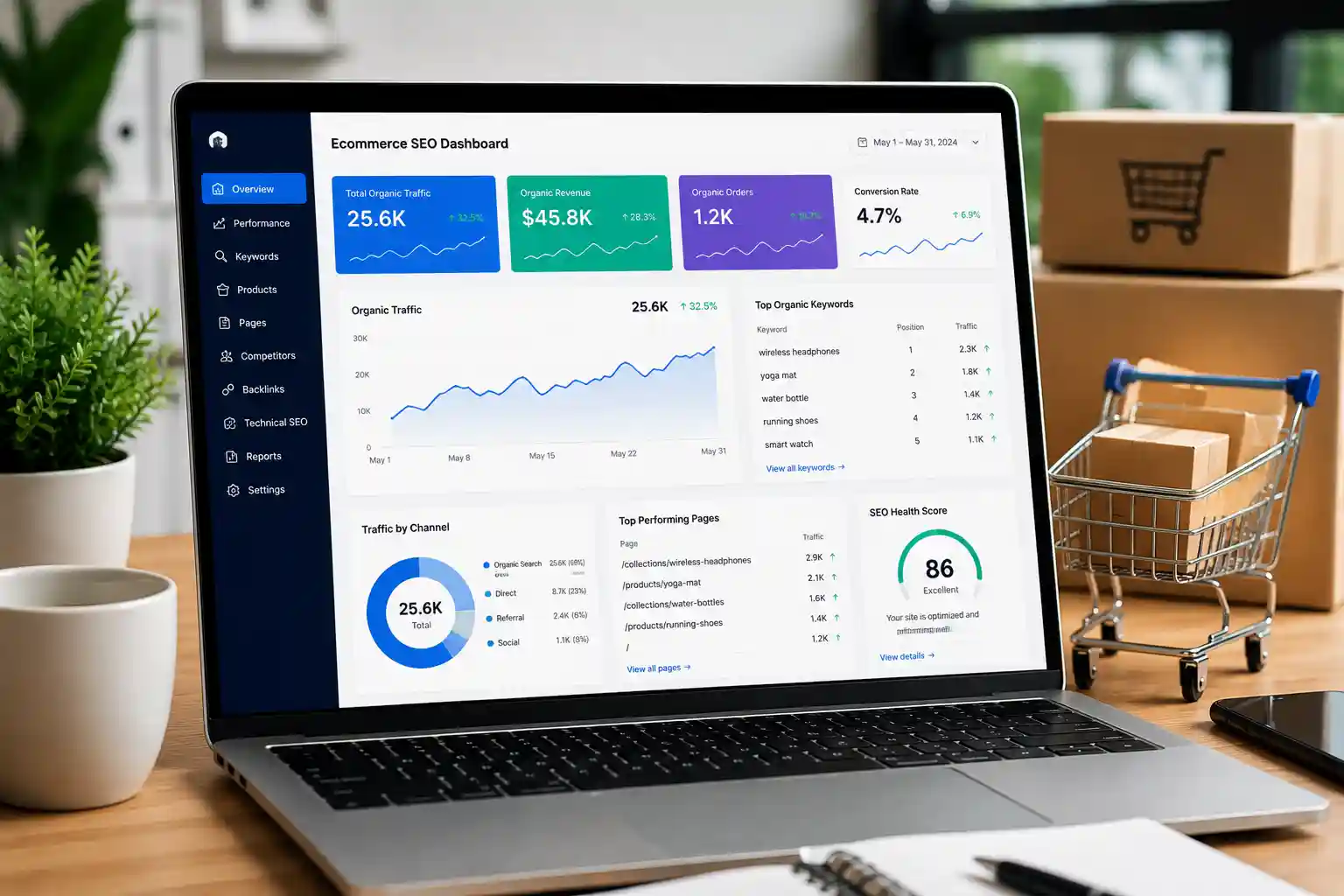 Ecommerce SEO analytics and website performance dashboard