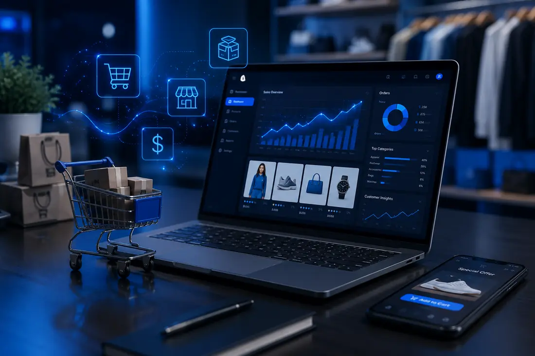AI robot managing retail and ecommerce analytics on a digital dashboard