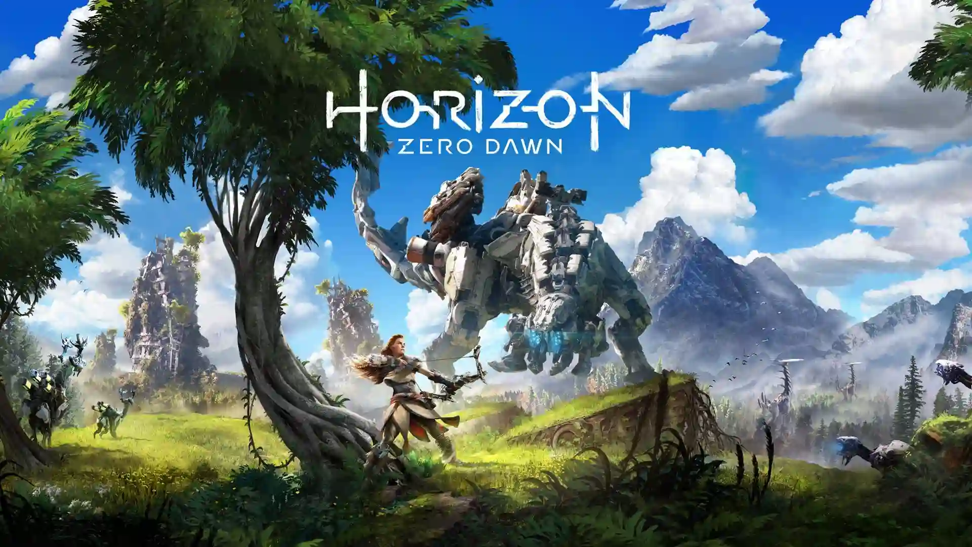 Aloy facing machines in official artwork for Horizon Zero Dawn