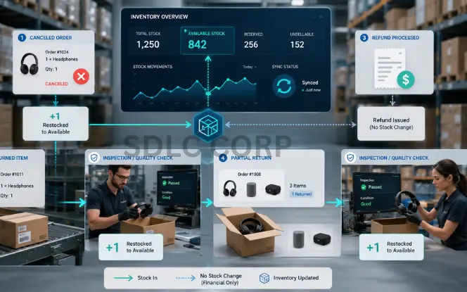 Returns refunds and cancellations inventory sync between Shopify and Odoo