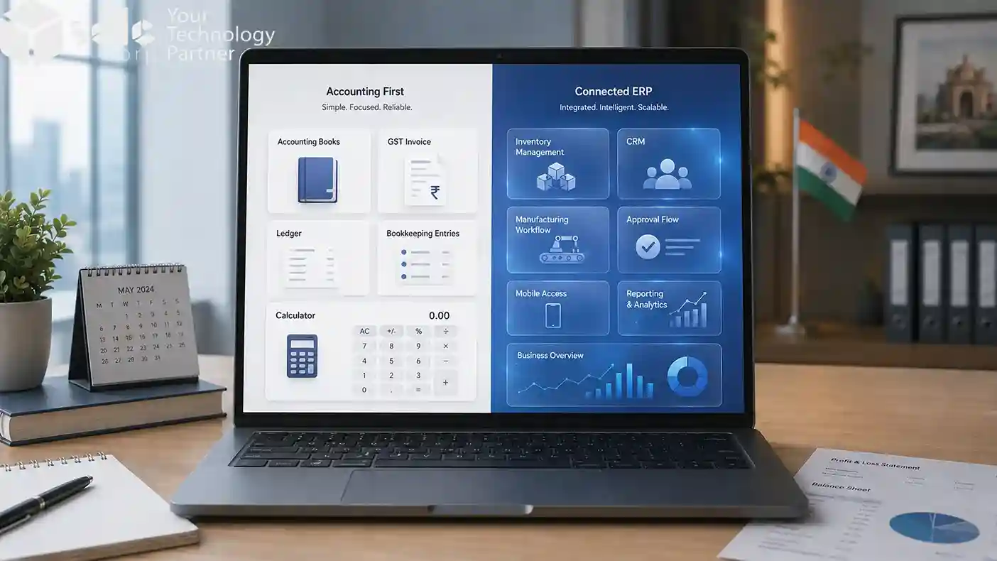Odoo vs Tally ERP comparison for Indian businesses with GST, accounting, inventory, and dashboards