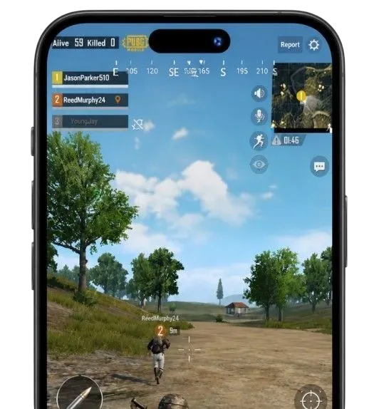 Battle royale mobile gaming experience on smartphone featuring realistic shooter gameplay