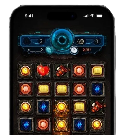 Mobile puzzle adventure game displayed on a smartphone featuring jewel matching, coins, and pirate-themed elements