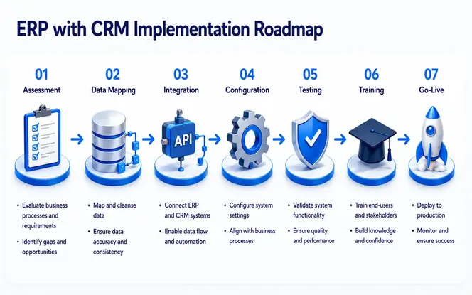 ERP CRM implementation roadmap from discovery and design to testing launch and monitoring
