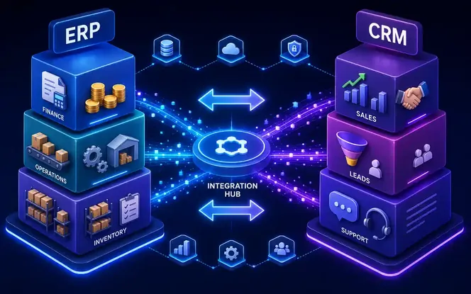 ERP CRM integration connecting sales finance operations and customer data