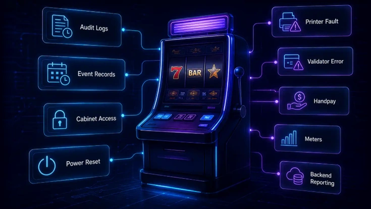 EGM audit logs and event records displayed on casino gaming machines