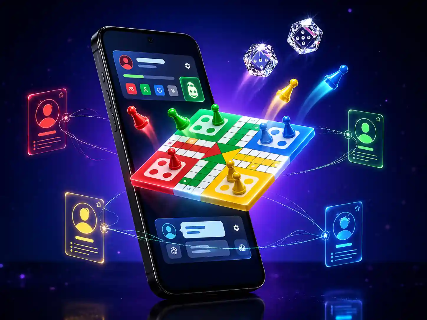 Ludo game board showing a live four-player turn-based match