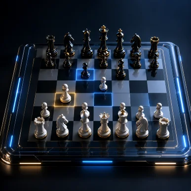 Chess board mid-game with pieces positioned for a strategic move.