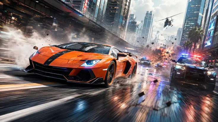 City racing car chase game Scene