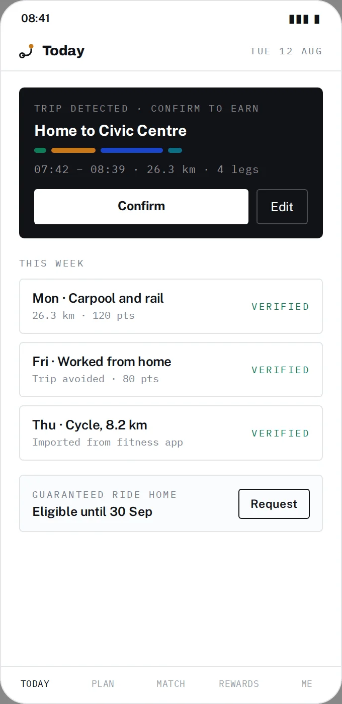 Confirm a detected trip mobile view