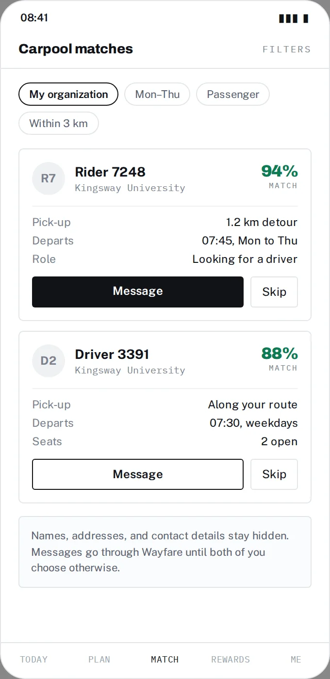 Review anonymized matches mobile view