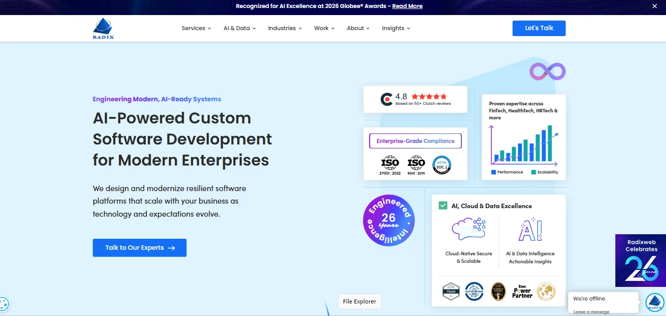 Radixweb ERP development company official homepage preview