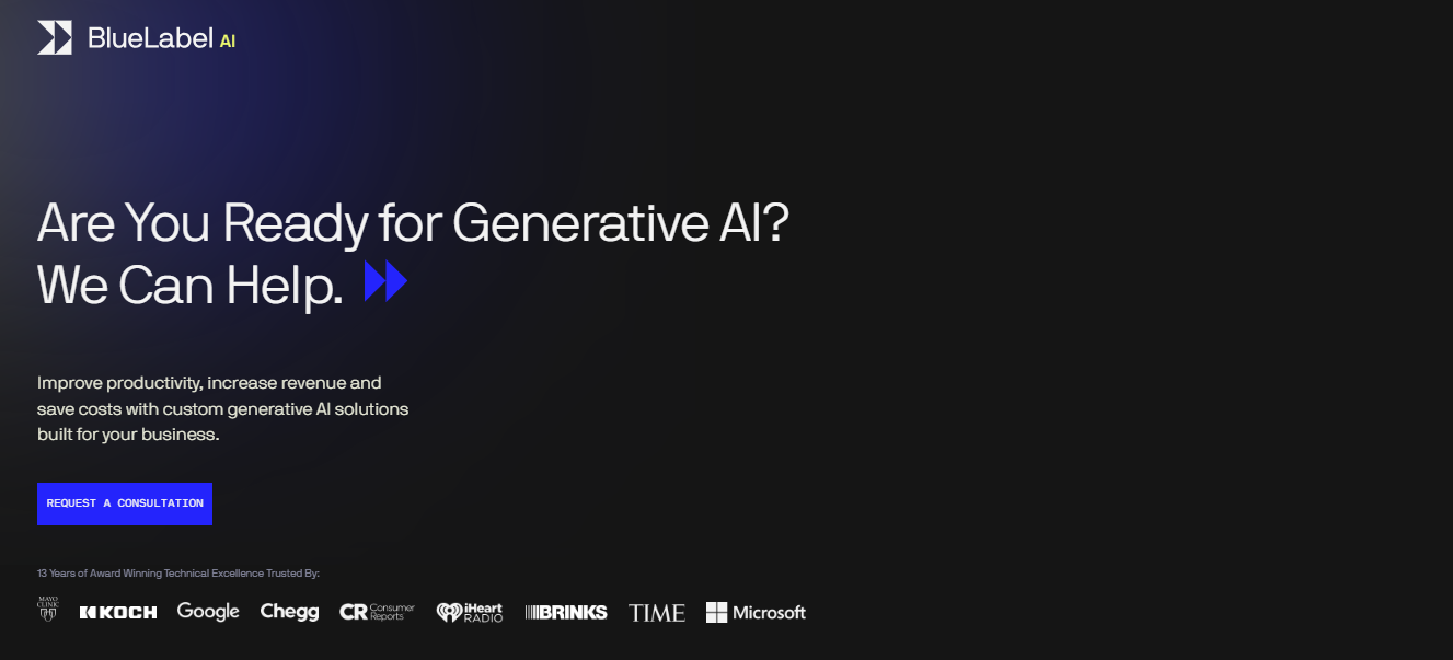 BlueLabel AI company homepage