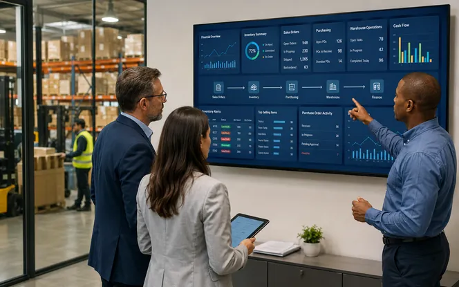 ERP connecting finance, inventory, sales, and business operations