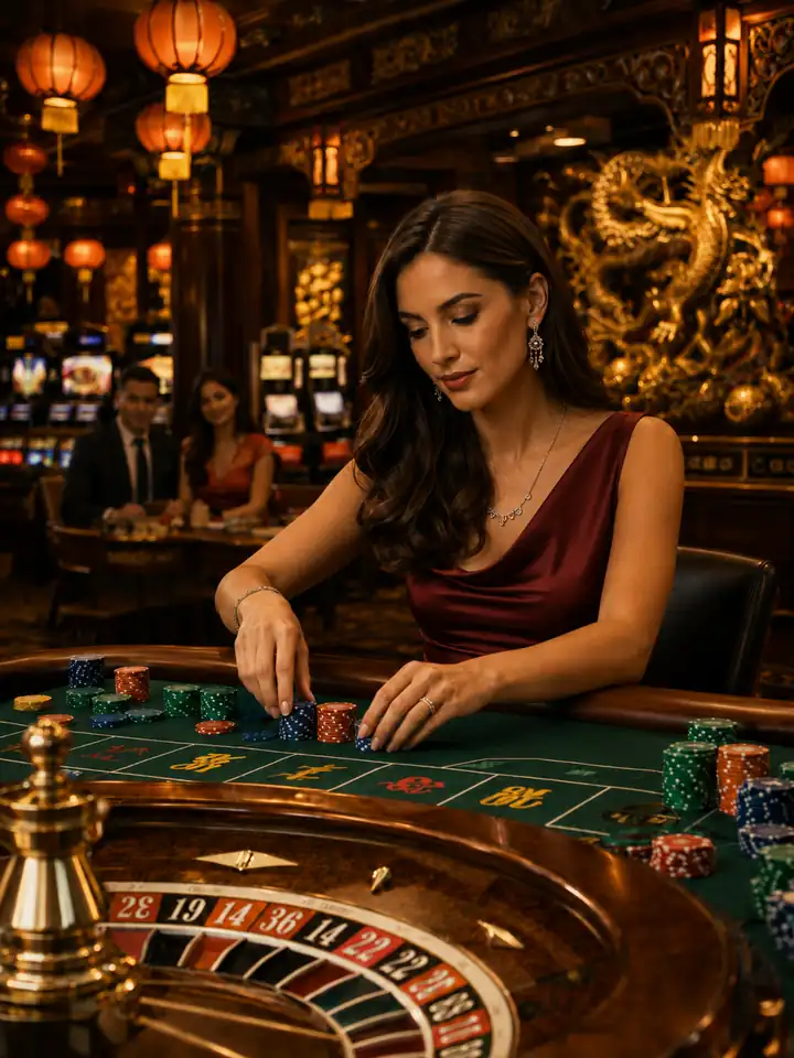 Two mobile screens showing poker table gameplay and a slots dashboard with game tiles and leaderboard.