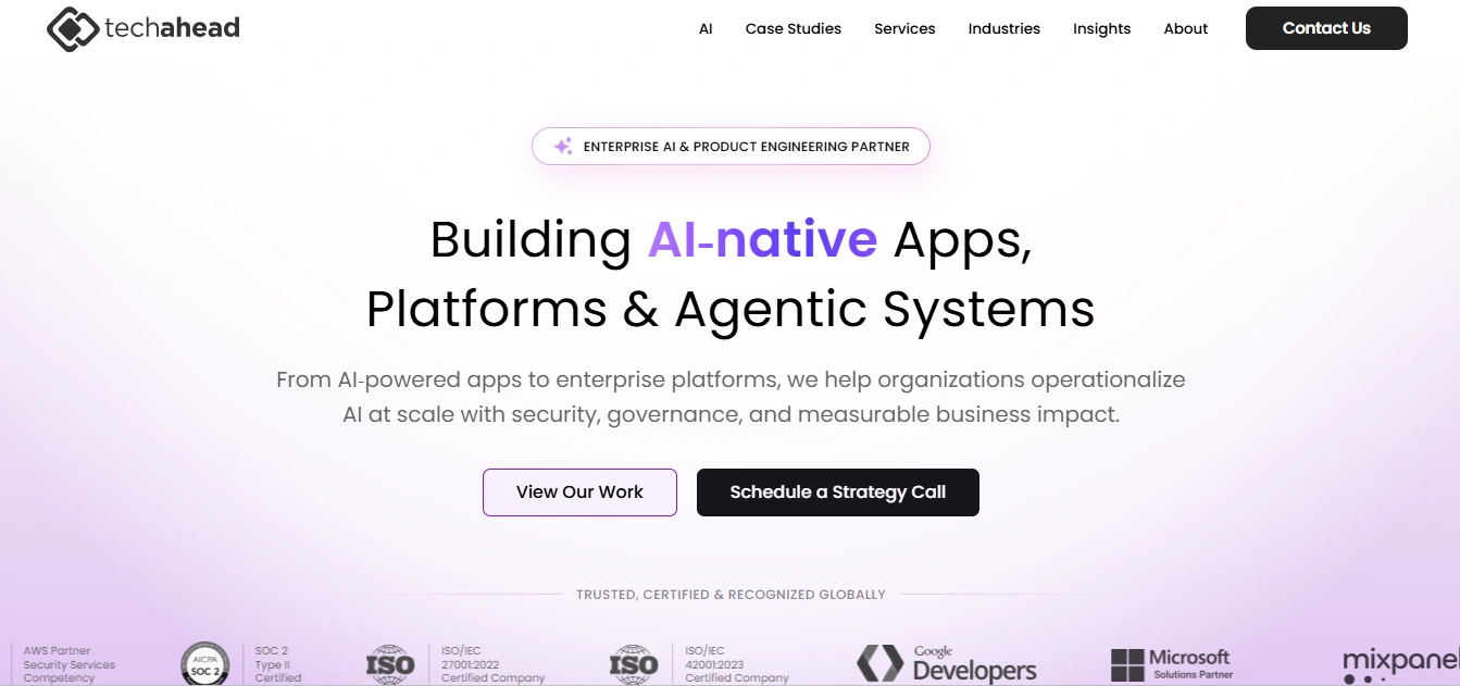 TechAhead mobile app development services homepage