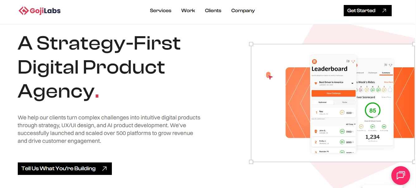Goji Labs mobile app development services homepage