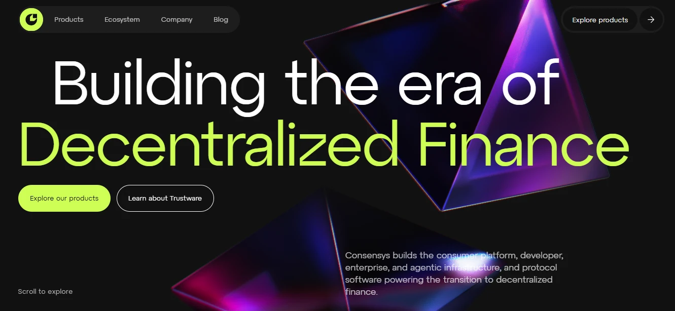 Consensys blockchain development services homepage