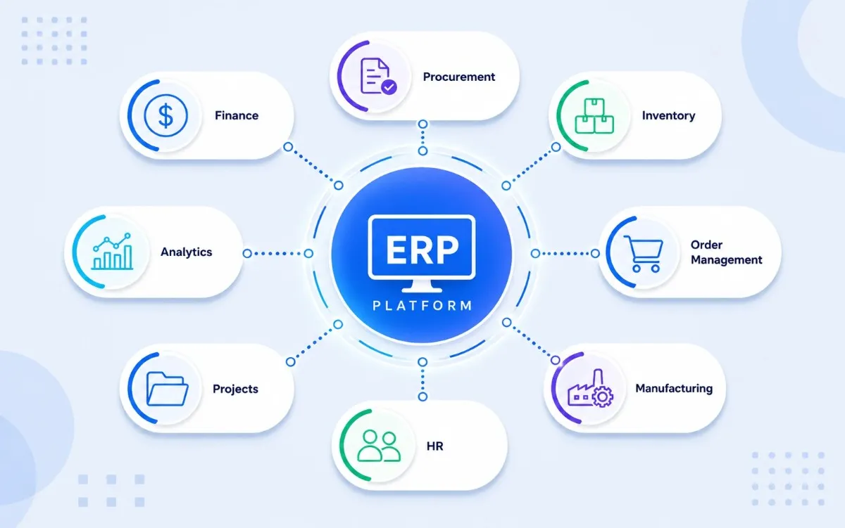 Main ERP modules and their functions connected within one business platform