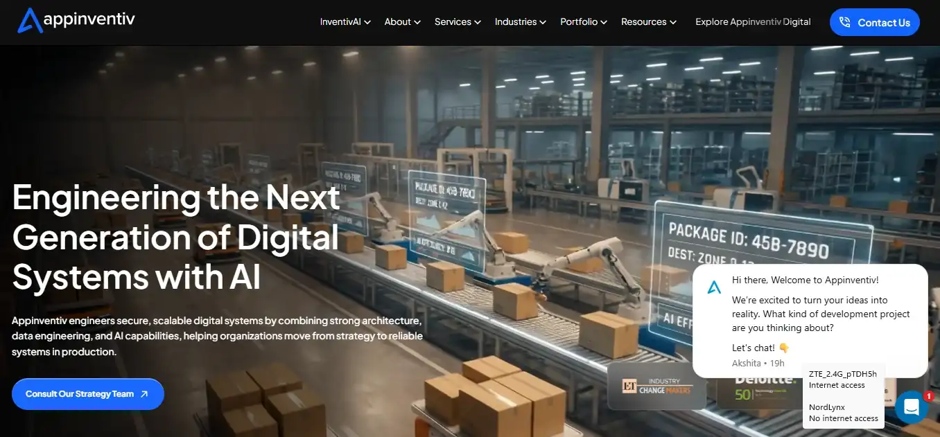 Appinventiv ERP development company official homepage preview