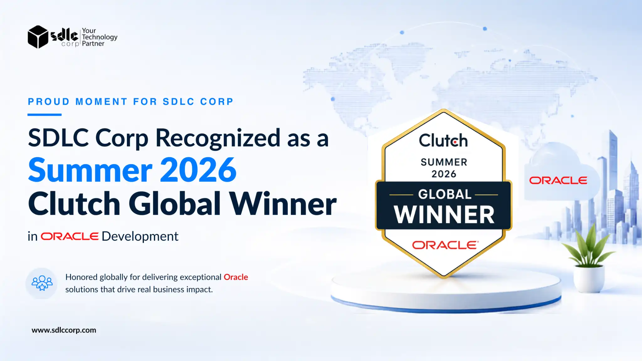 SDLC Corp recognized as a Summer 2026 Clutch Global Winner for Oracle development solutions.