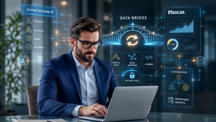ActiveCampaign and Phocas data bridge integration for secure CRM data syncing and automated business reporting